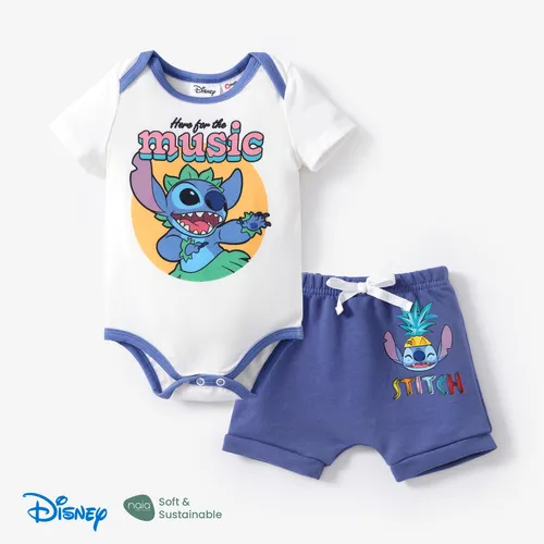 Disney Stitch Bebé Niño/Niña 2pcs Naia™ Hawaii-tema Personaje Estampado Onesie con Conjunto de Pantalones Cortos de Algodón