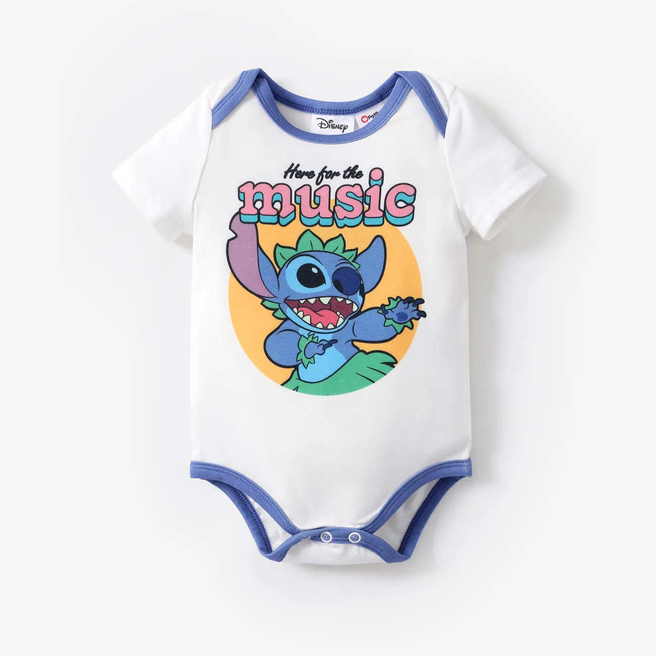Disney Stitch Baby Boys/Girls 2pcs Naia™ Hawaii-theme Character Print Onesie with Cotton Shorts Set Blue big image 1