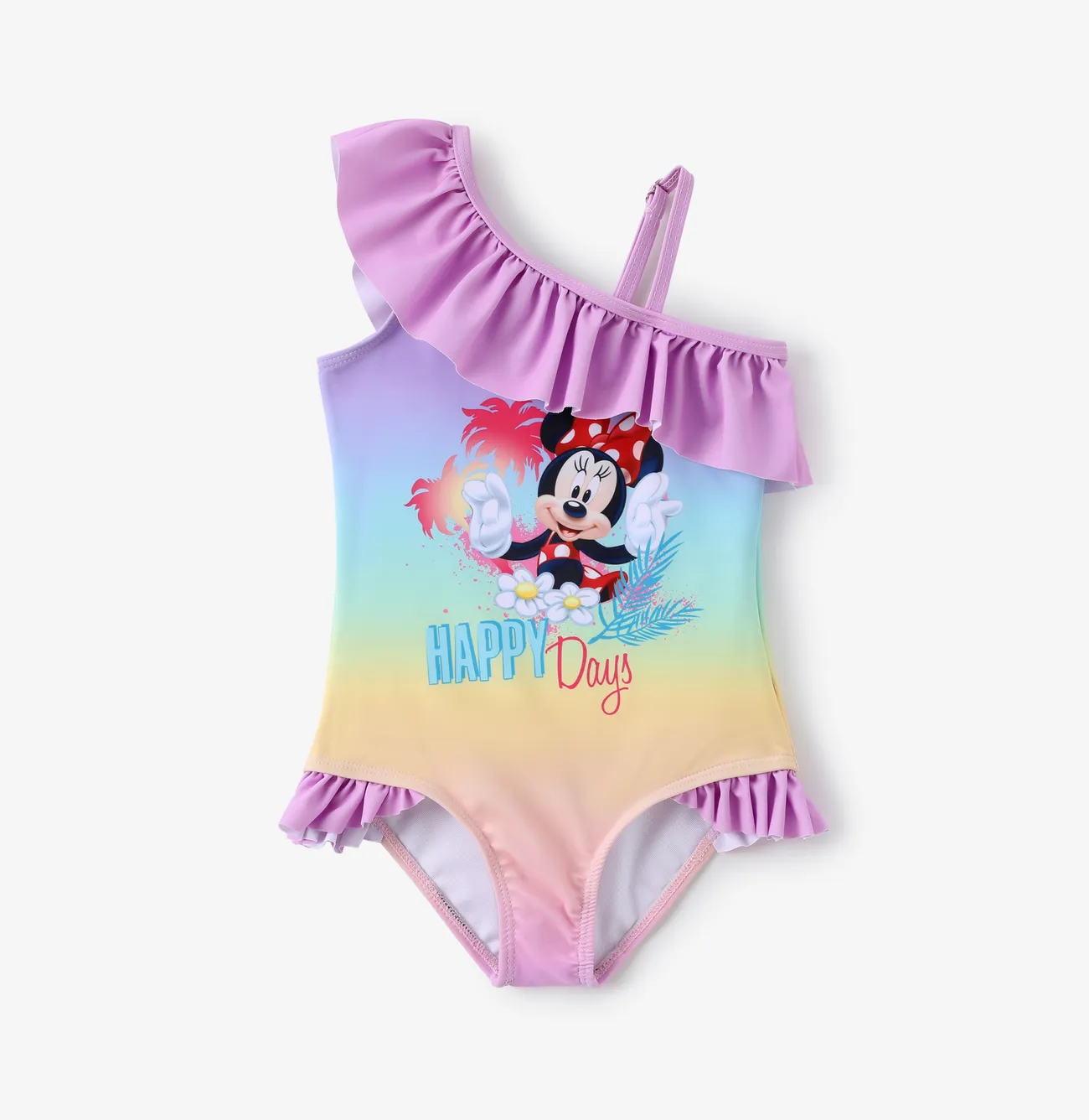 Disney Mickey and Friends Toddler Girl Leopard print off-shoulder ruffle swimsuit Colorful big image 1