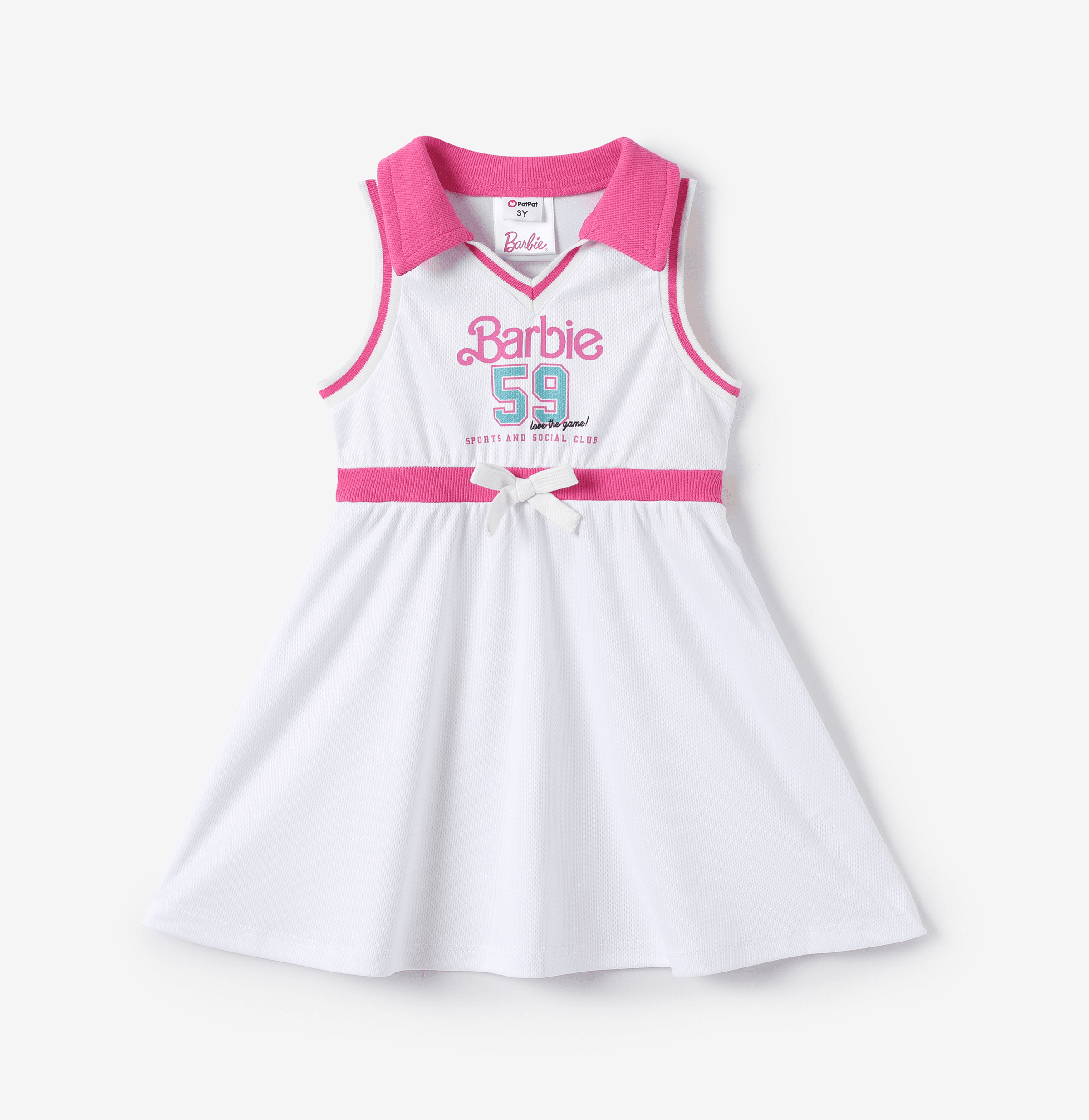 

Barbie Toddler/Kid Girls 1pc Classic Letter Logo with Number Print Sporty Sleeveless Bowknot Polo Dress
