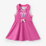 Barbie Toddler/Kid Girls 1pc Classic Letter Logo with Number Print Sporty Sleeveless Bowknot Polo Dress Pink