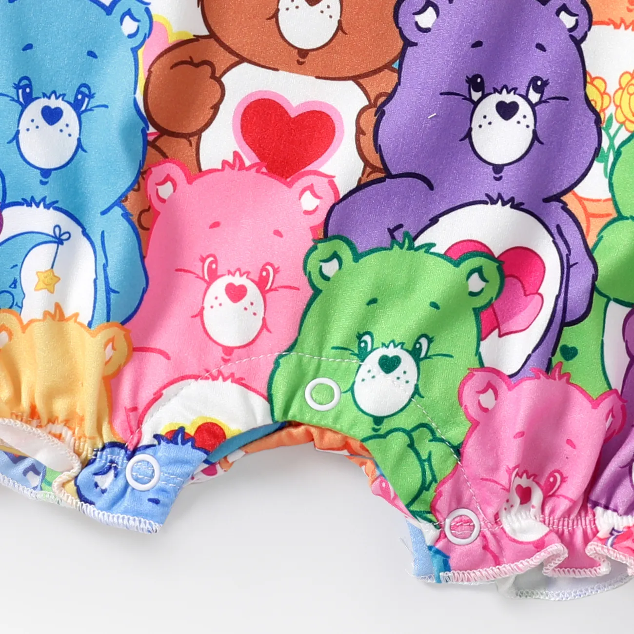 Care Bears Baby Girls 1pc Colorful Bears Allover Rainbow Print with Bowknot Strap Romper Multi-color big image 1