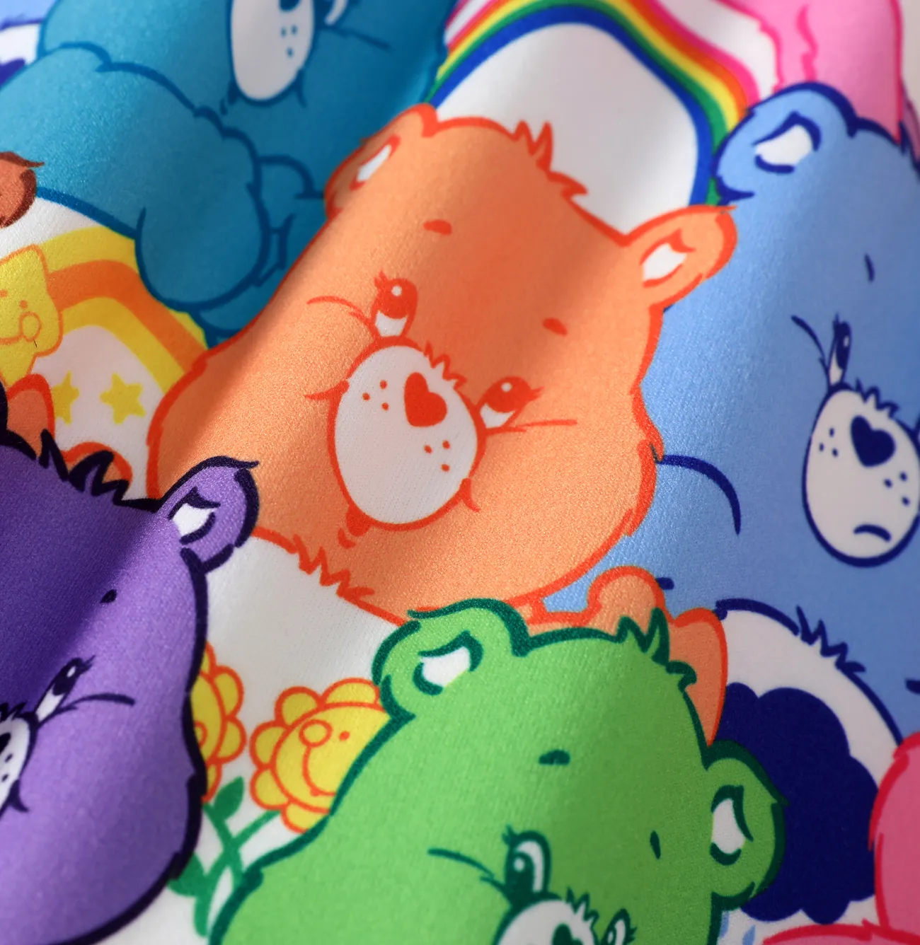 Care Bears Baby Girls 1pc Colorful Bears Allover Rainbow Print with Bowknot Strap Romper Multi-color big image 1