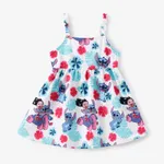 Disney Stitch Toddler Girls 1pc Tropical Plant Flower Print Sleeveless Ruffle Dress Colorful