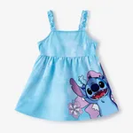 Disney Stitch Toddler Girls 1pc Tropical Plant Flower Print Sleeveless Ruffle Dress Blue