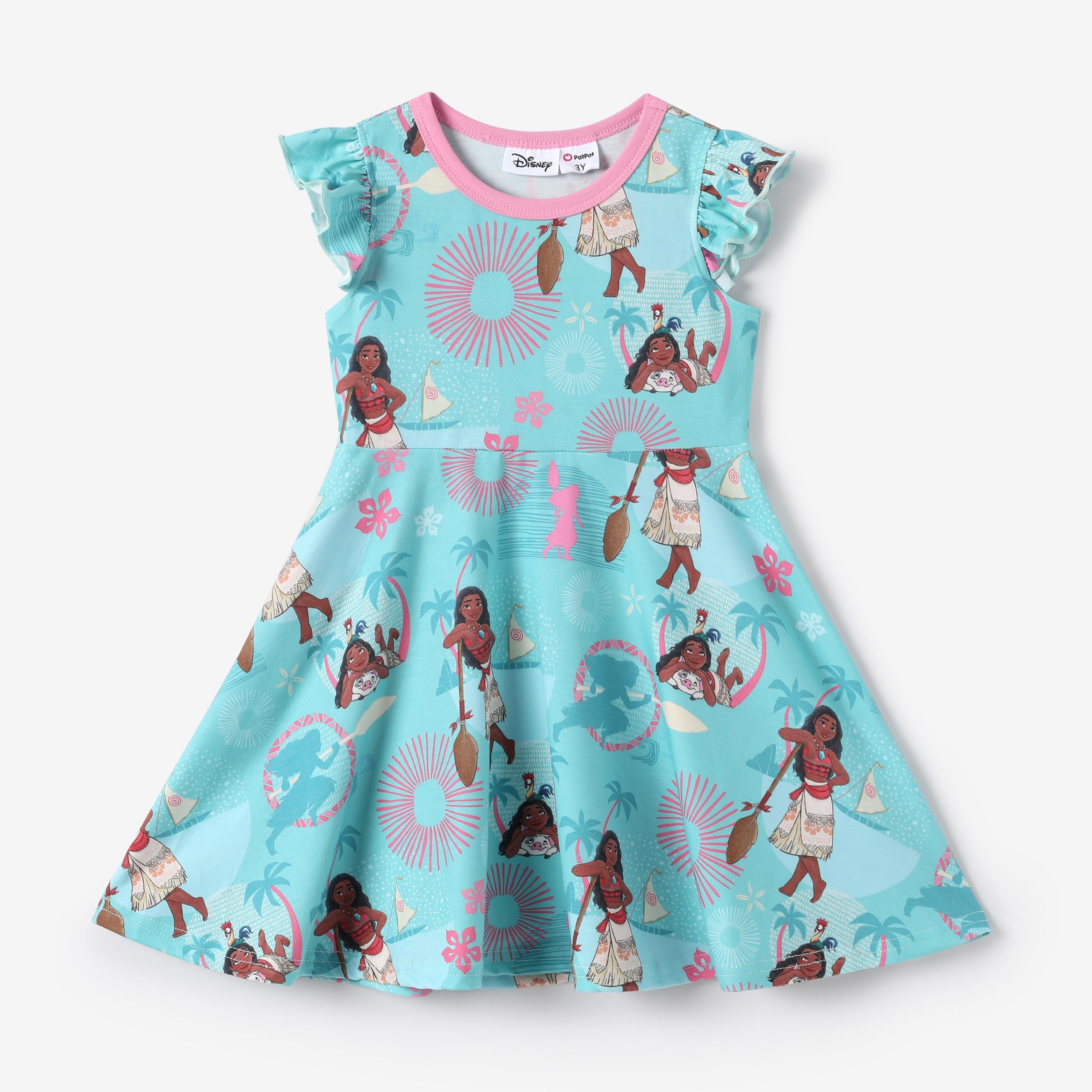 Disney Princess Toddler Girls Moana/Ariel 1件 Naia™ 熱帶花卉和植物印花飄袖連衣裙