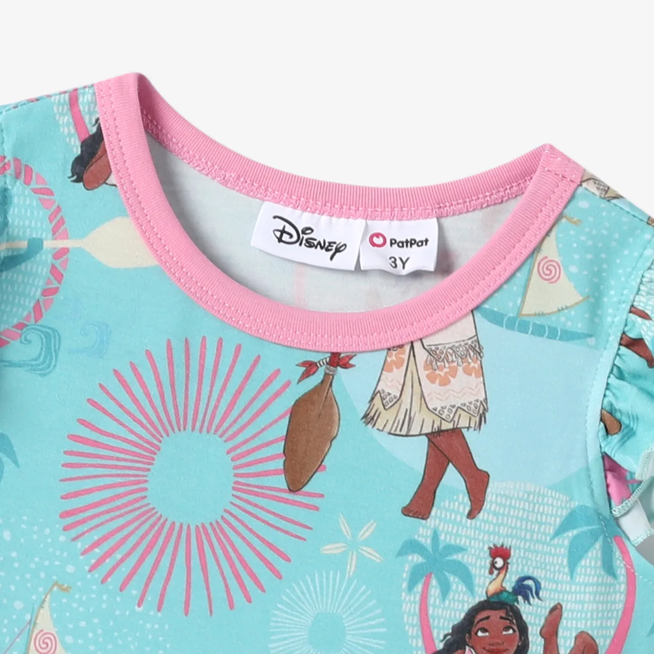 Disney Princess Toddler Girls Moana/Ariel 1pc Naia™ Tropical Flower and Plant Print Flutter-sleeve Dress Green big image 1