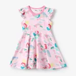 Disney Princess Toddler Girls Moana/Ariel 1pc Naia™ Tropical Flower and Plant Print Flutter-sleeve Dress Light Pink