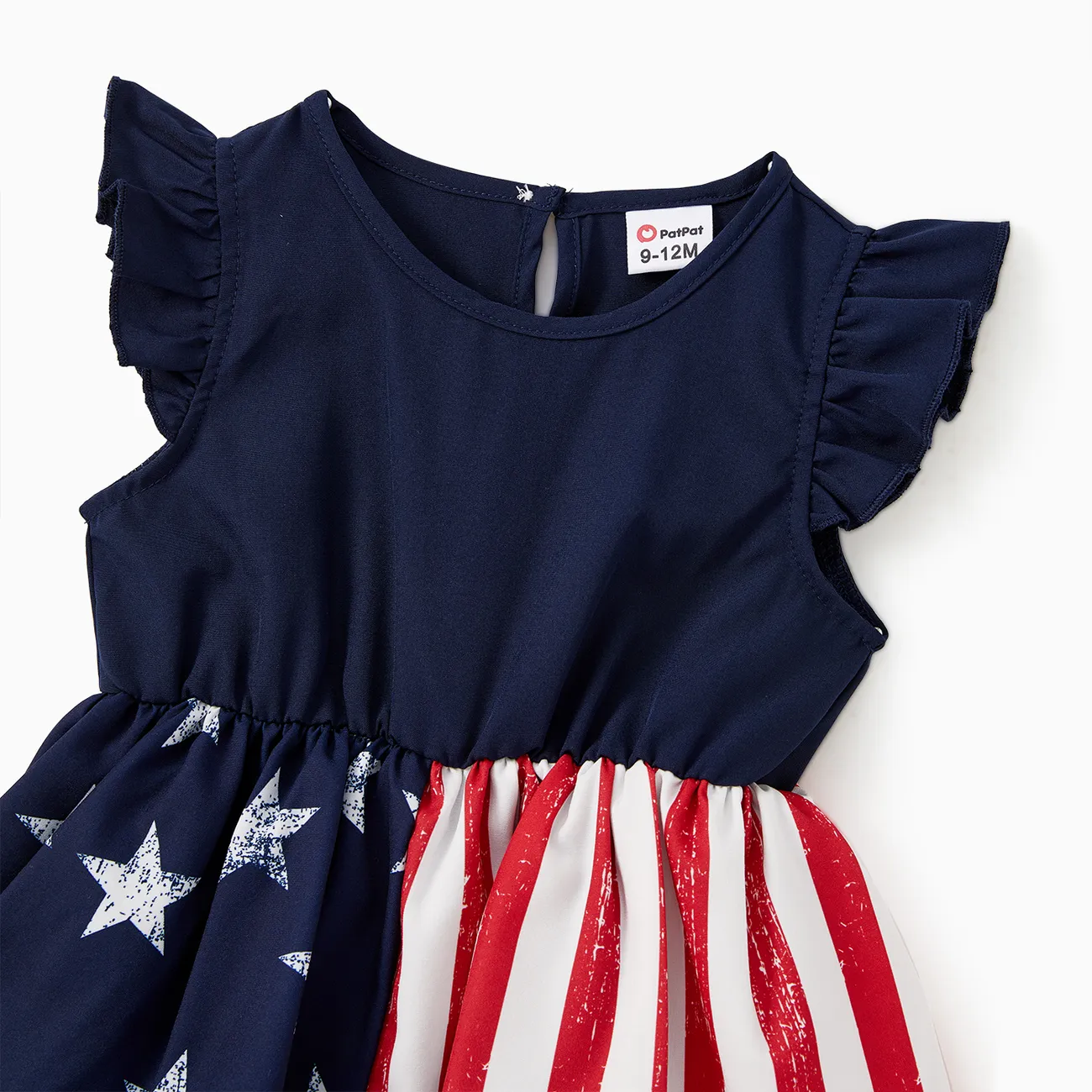 Independence Day Family Matching American Flag Print Shirt and High Neck Halter Sleeveless Belted Midi Dress Sets Color block big image 1