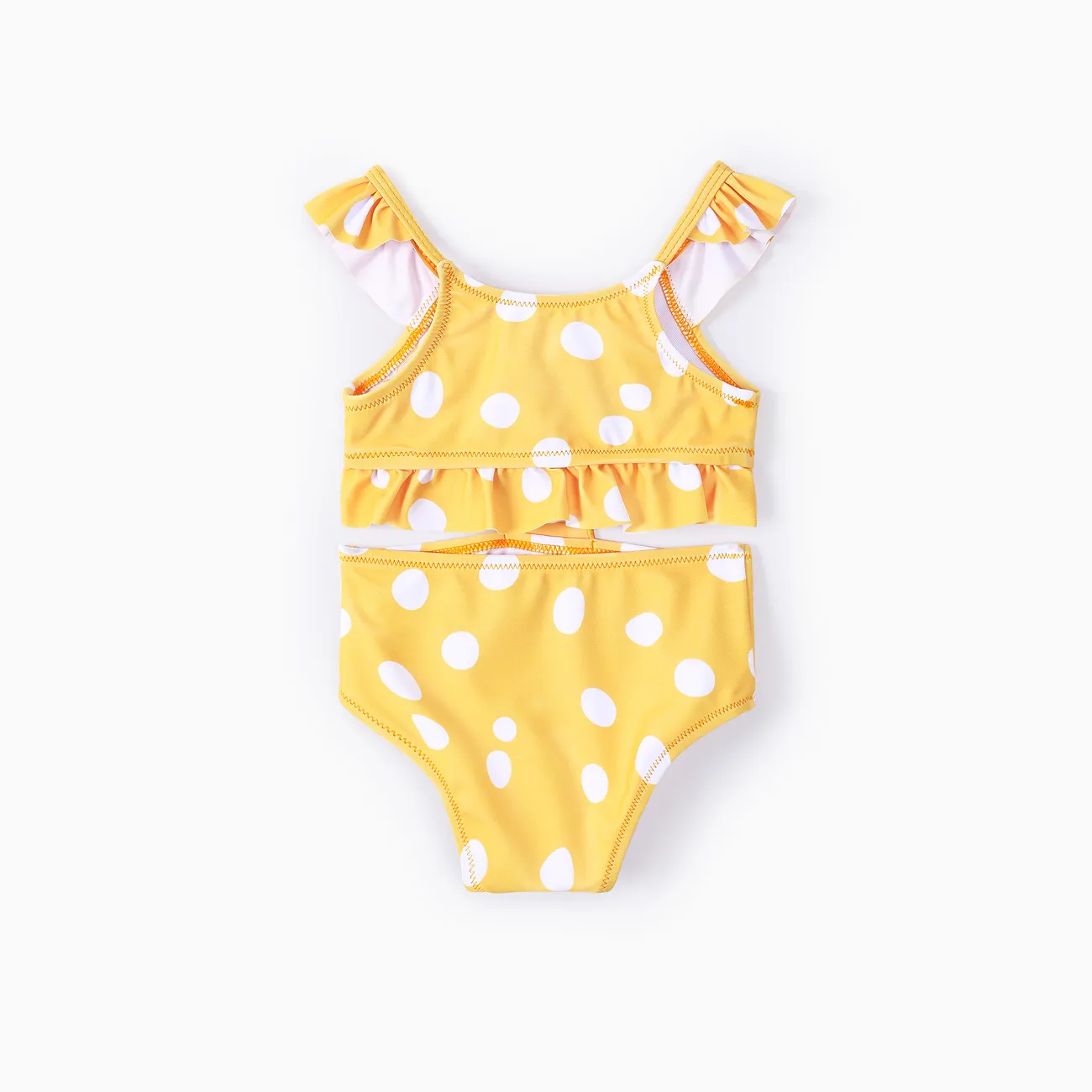 Baby Girl Giraffe Embroidery Ruffled Swimsuit Yellow big image 1