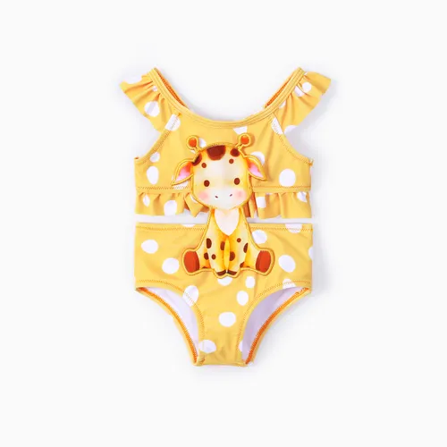 女嬰長頸鹿刺繡荷葉邊泳衣
