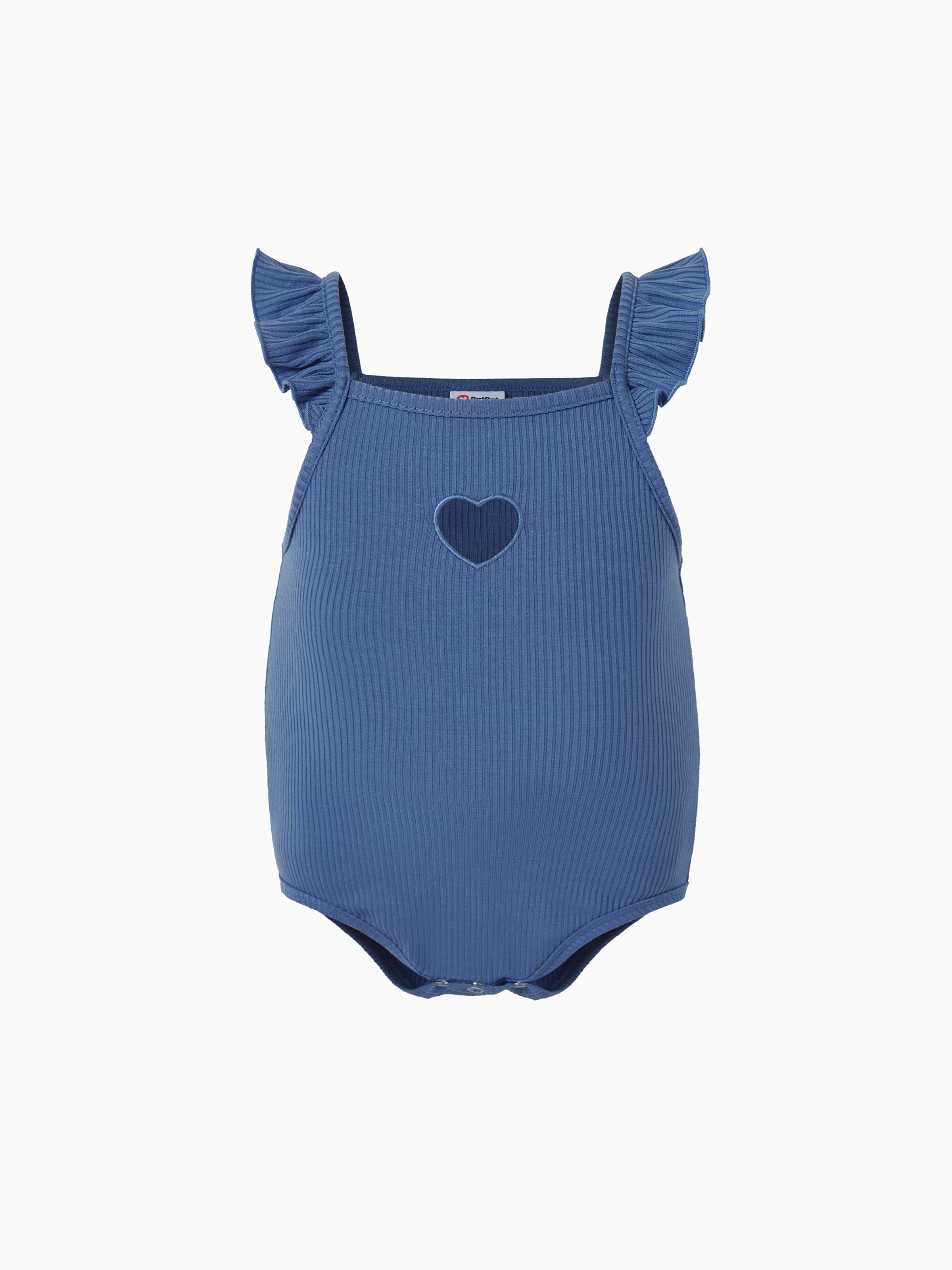 

Mommy and Me Grey-Blue Ribbed Button Decor Drawstring or Heart-Shaped Cutout Body-con Dress