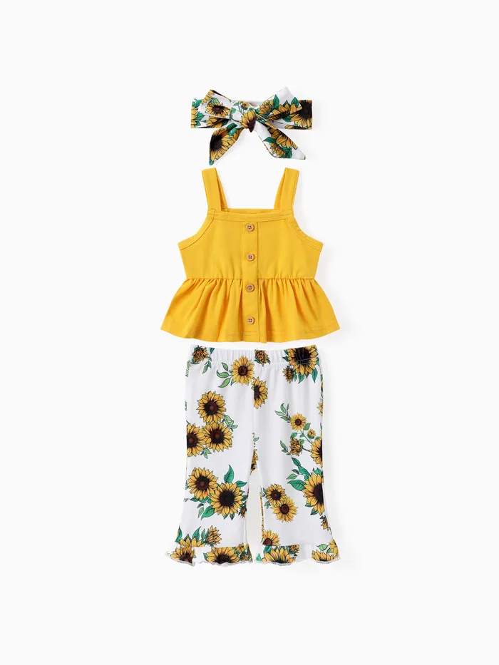Baby Girl 3pcs Top Cami con volantes y leggings con estampado floral con juego de diadema