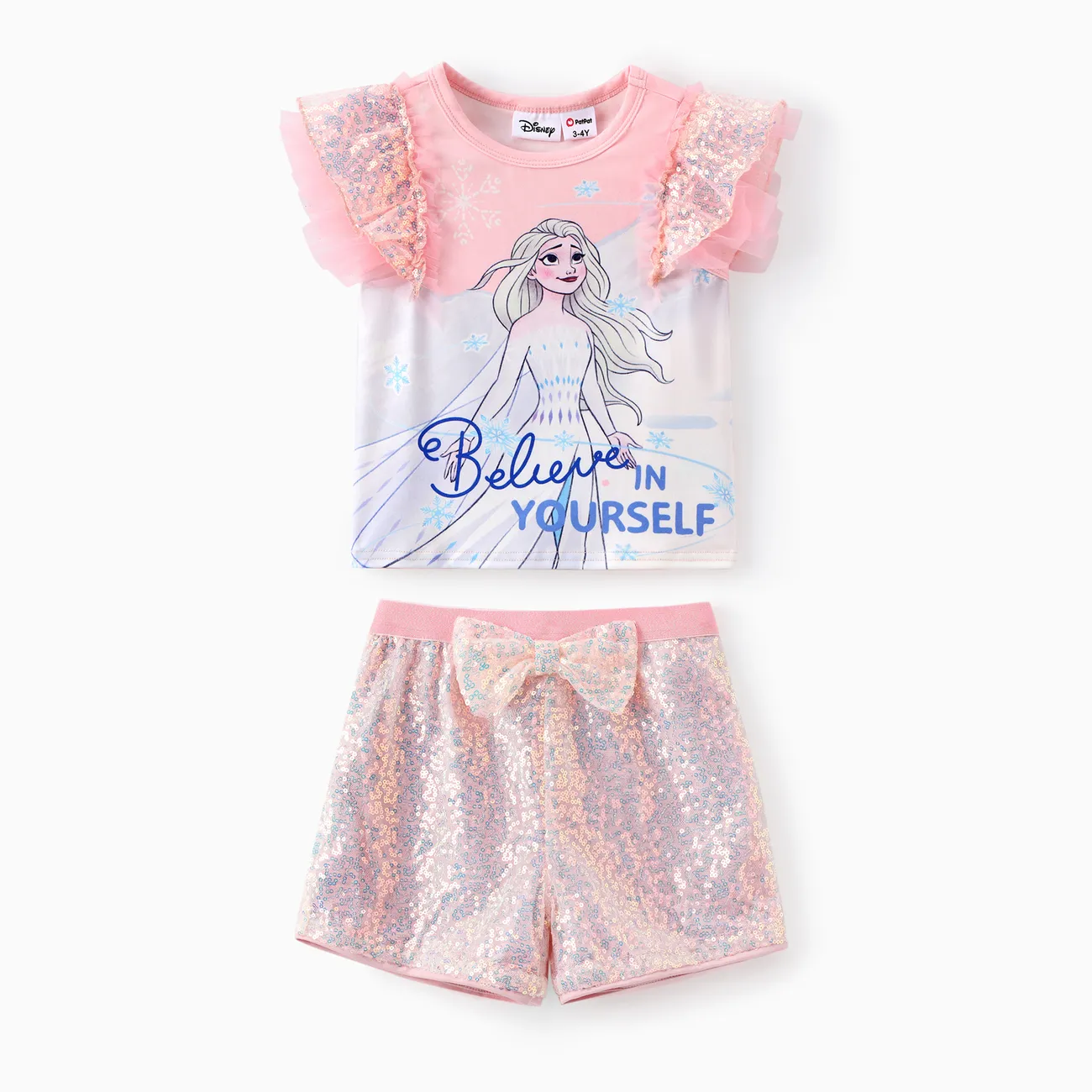 Disney Frozen 2 unidades Criança Menina Hipertátil/3D Avant-garde conjuntos de camisetas Rosa big image 1