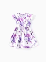 Toddler Girl Sweet Flutter-sleeve Floral Dress Purple