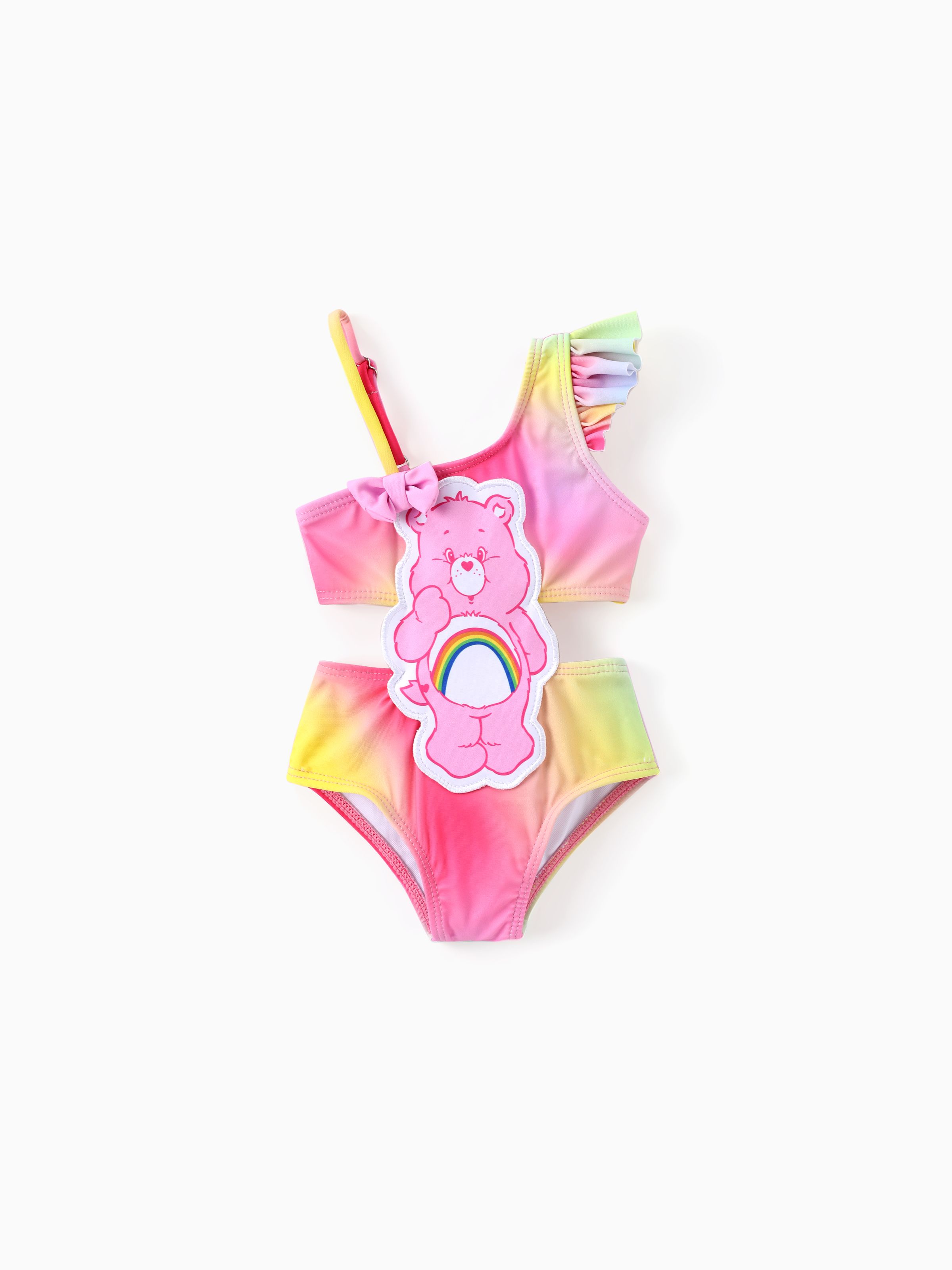 

Care Bears Baby Girls Cute Bear Gradient One-piece Off-shoulder Bow Swimsuit