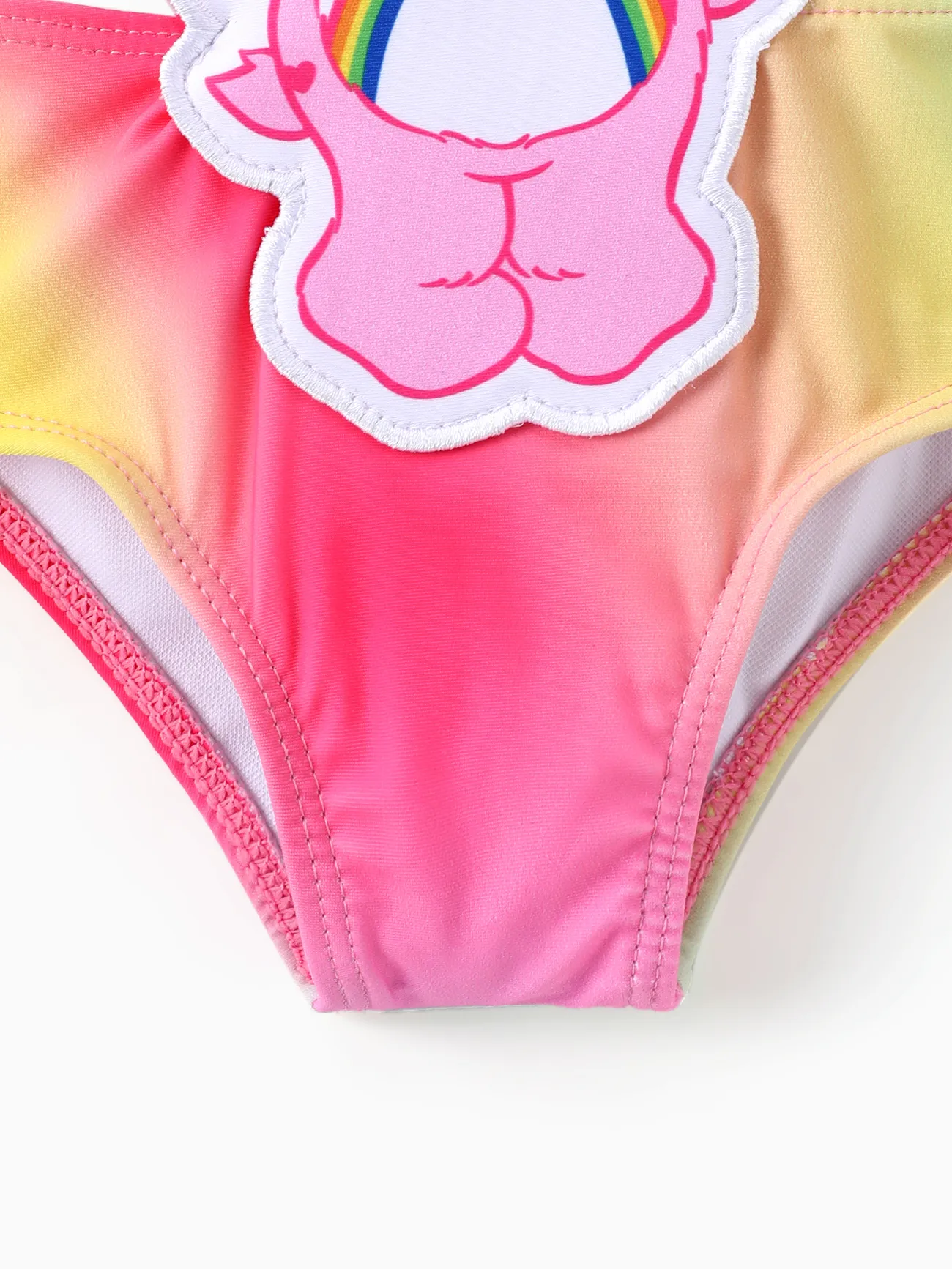 Care Bears Baby Girls Cute Bear Gradient One-piece Off-shoulder Bow Swimsuit Multi-color big image 1