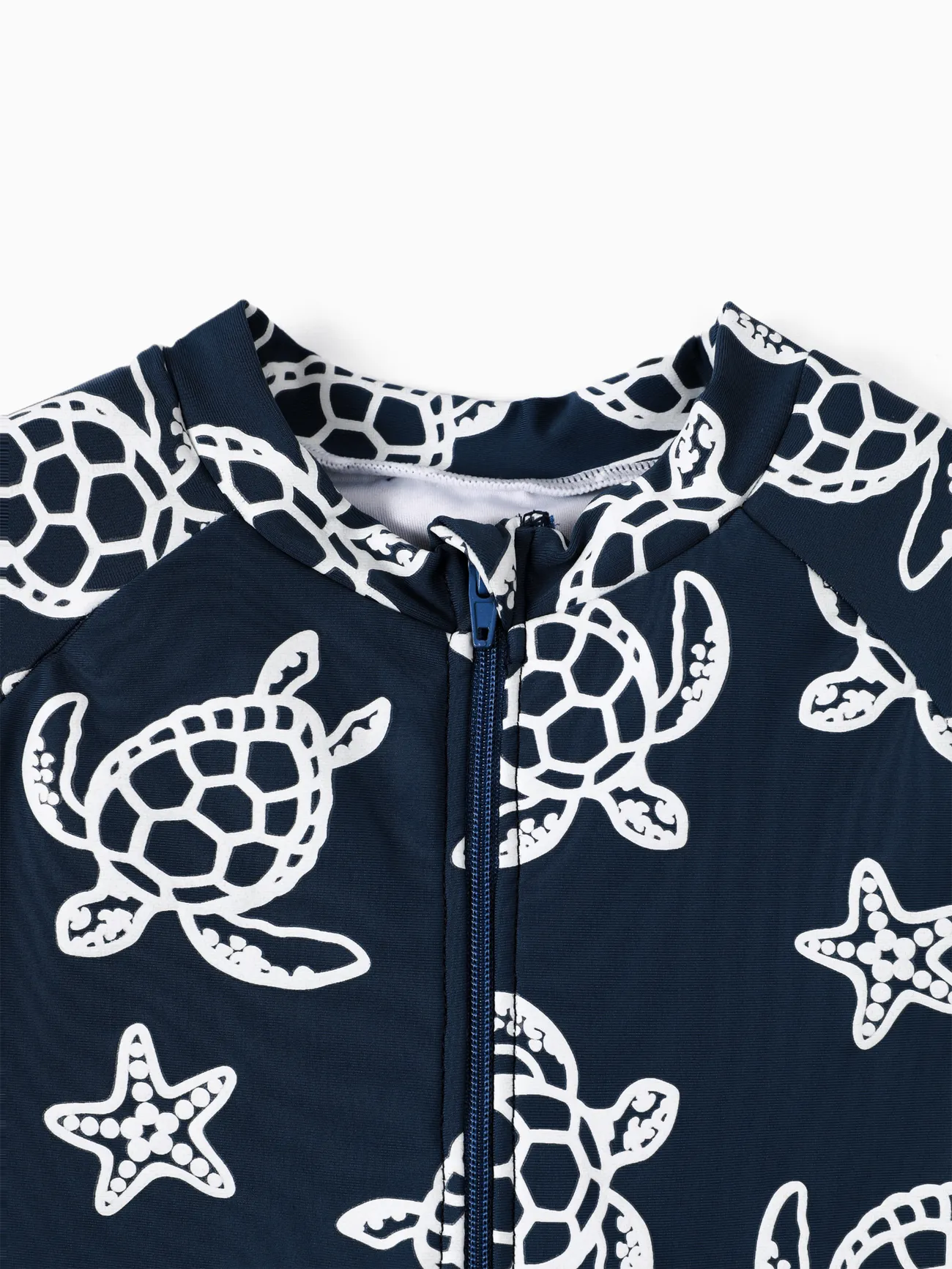 Kid Boy/Girl 2pcs Marine Animal Print Swimsuit with Swimming Cap Deep Blue big image 1