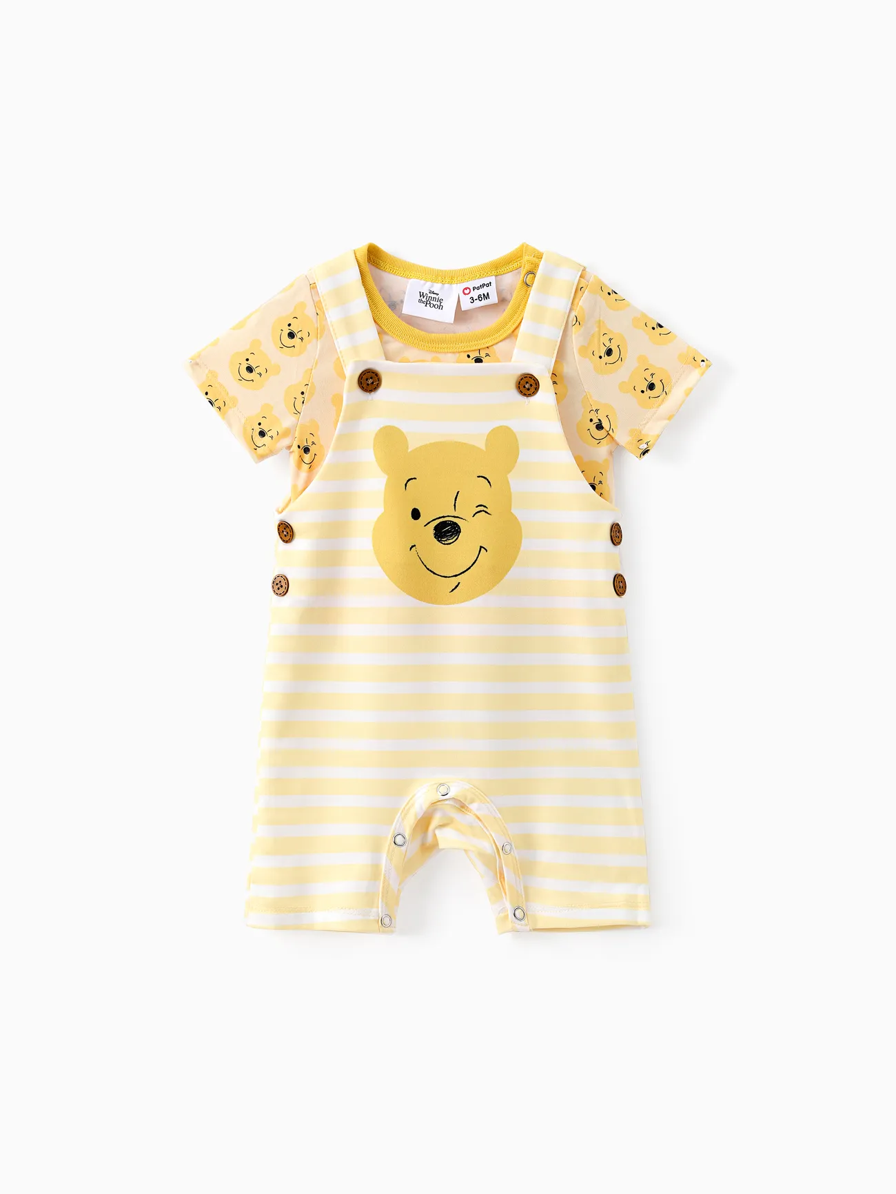 Disney Winnie the Pooh Baby Boys/Girls 2pcs Naia™ Character All-over Print Tee with Striped Overall Set LightYellow big image 1