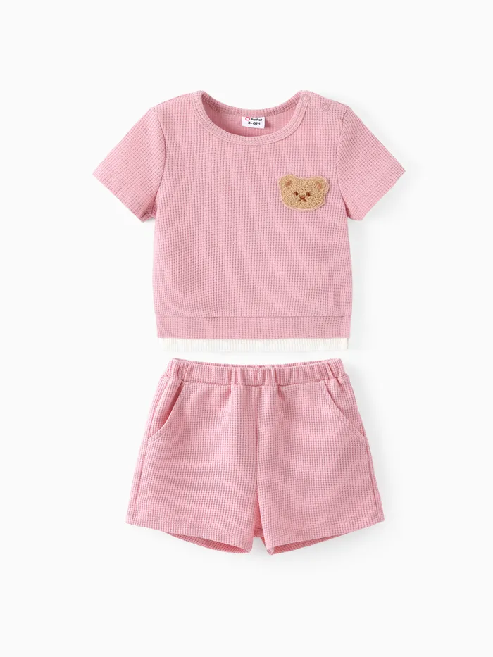 Baby/Toddler Boy/Girl 2pcs Bear Embroidery Tee and Shorts Set