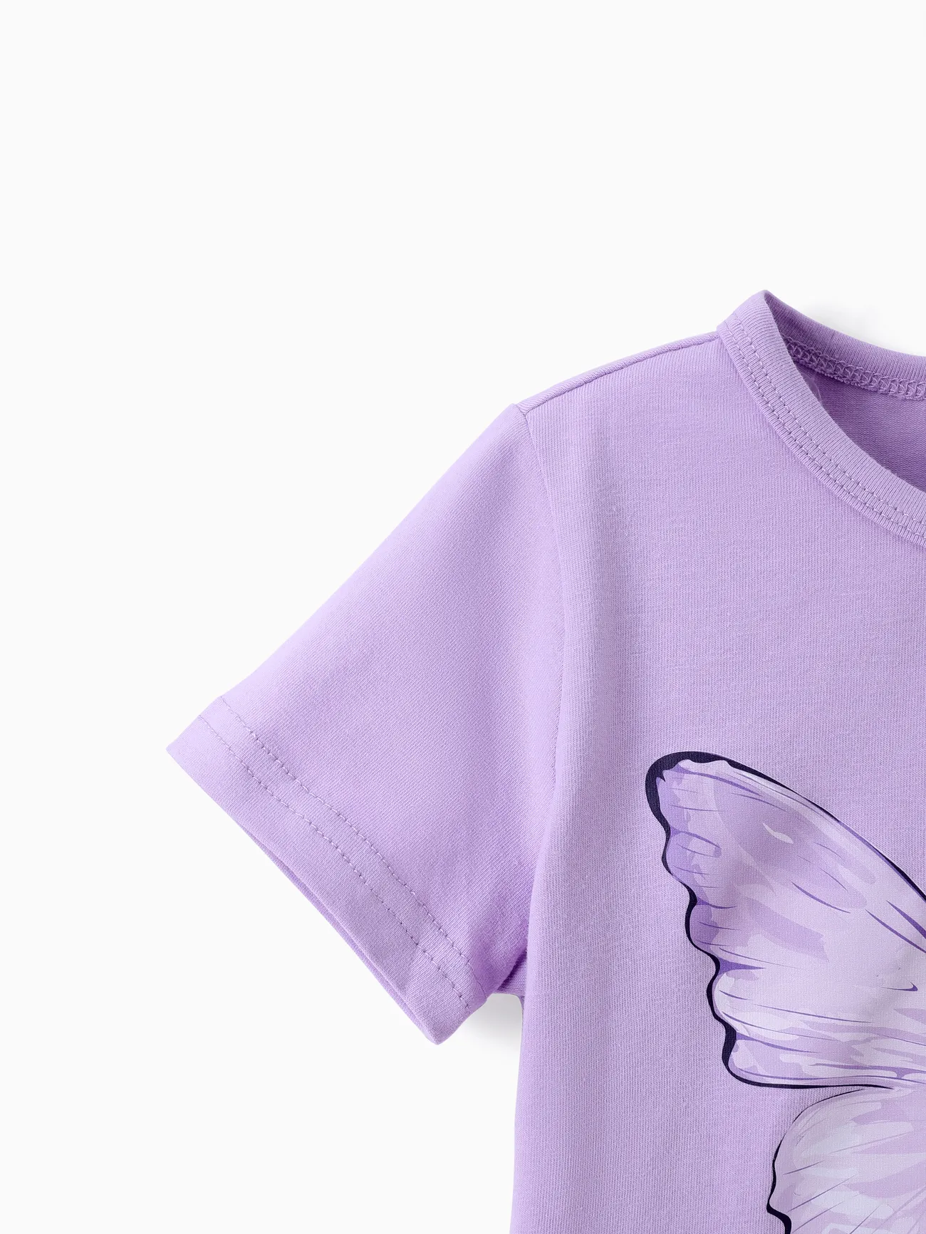 Niño pequeño / niña 2pcs Camiseta con estampado de mariposa dulce y conjunto de leggings de margarita pequeña Púrpura big image 1