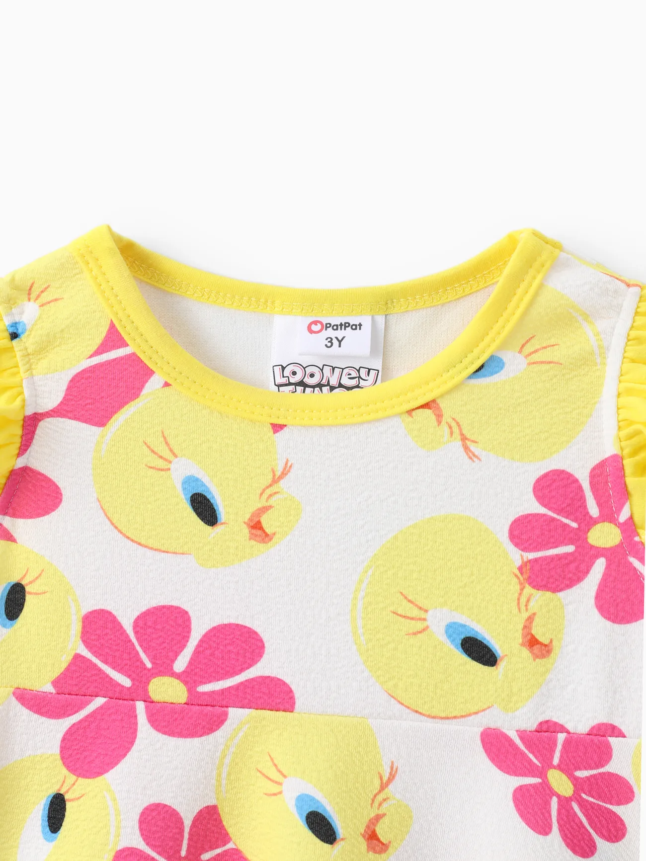 Looney Tunes Toddler Girls 1pc Flower Character Print Flutter-sleeve Dress Yellow big image 1