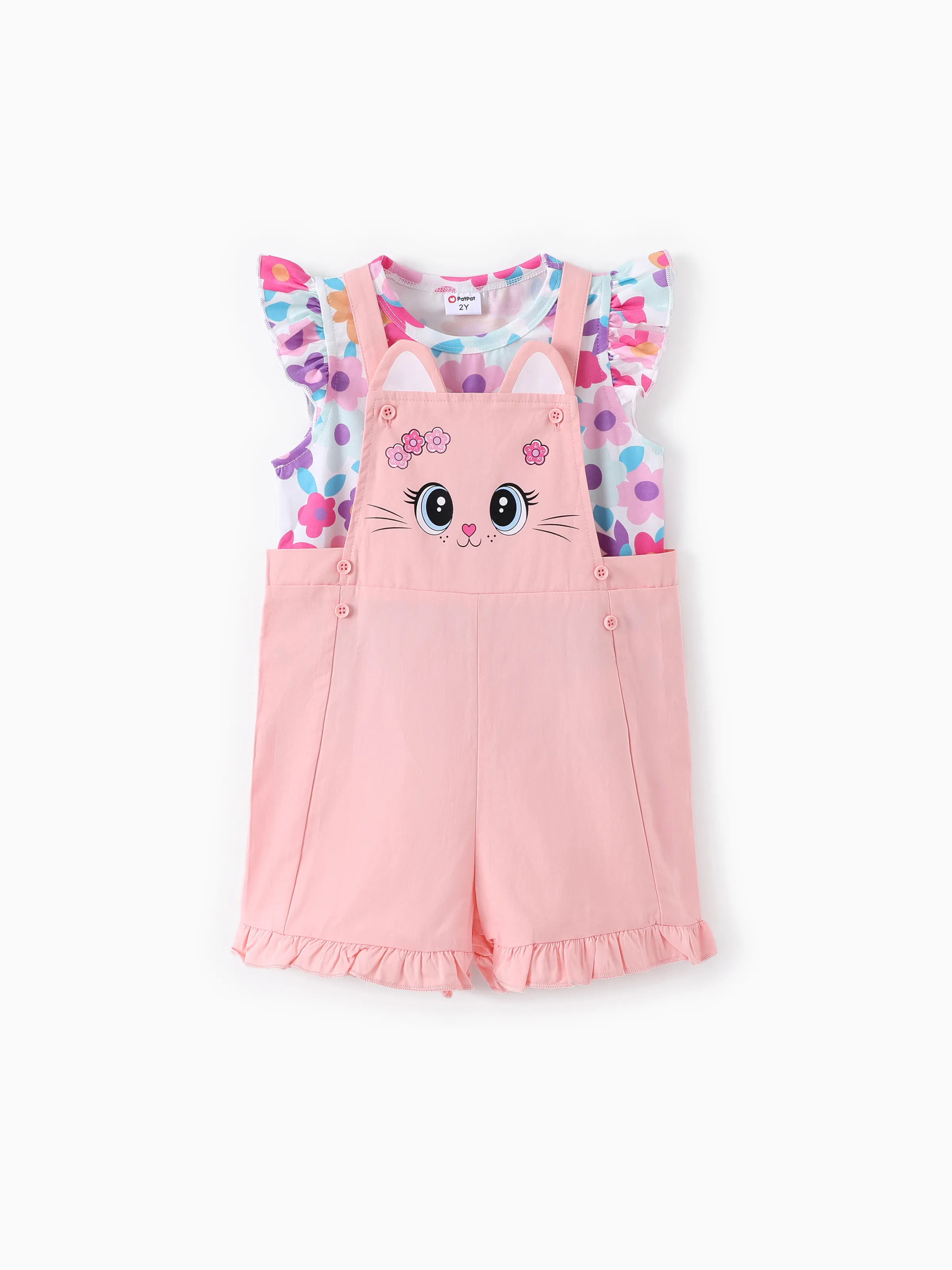 

Toddler Girl 2pcs Floral Print Tee and Rabbit Overalls Set