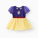 迪士尼公主嬰兒/幼兒女孩 1 件 Naia™ 橢圓形人物印花設計泡泡袖網眼連衣裙 深藍