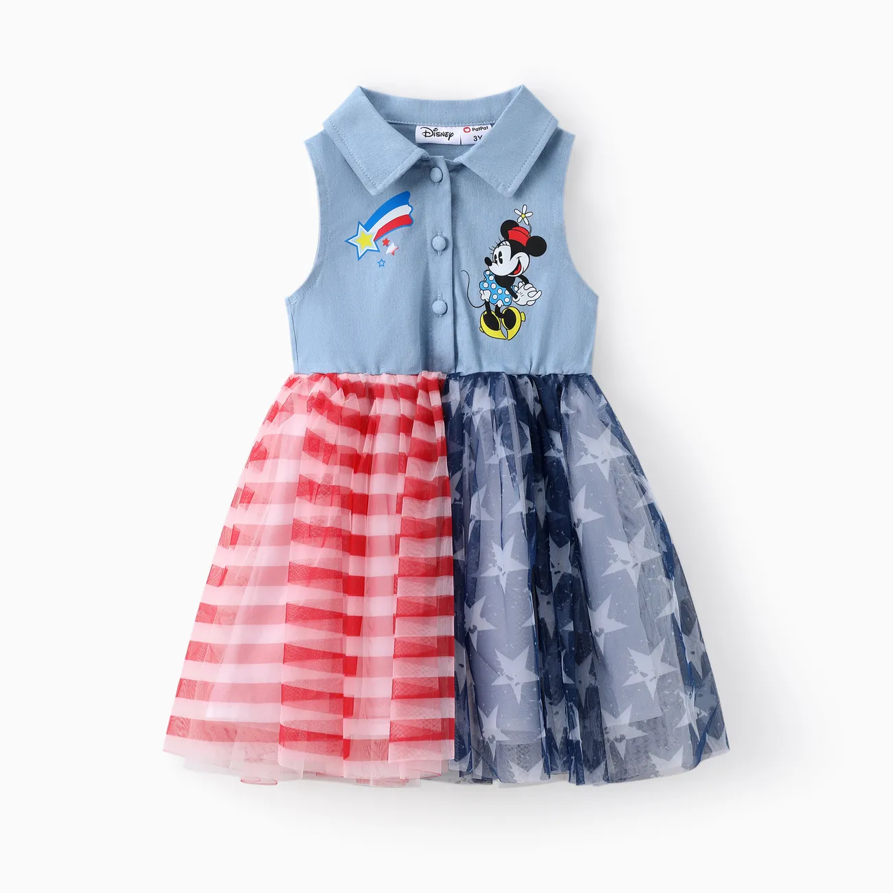 Disney Mickey and Friends Dia Nacional Criança Menina Costuras de tecido Avant-garde Vestidos azul denim big image 1