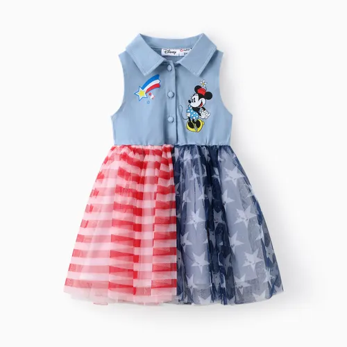 Disney Mickey e Amigos Toddler Girls Dia da Independência 1pc Star Character Print Denim-like vestido sem mangas