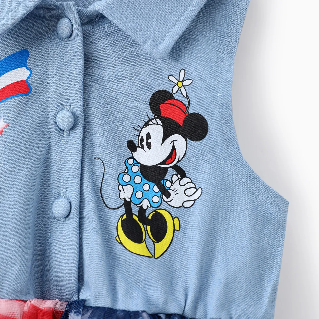 Disney Mickey and Friends Toddler Girls Independence Day 1pc Star Character Print Denim-like Sleeveless Dress DENIMBLUE big image 1