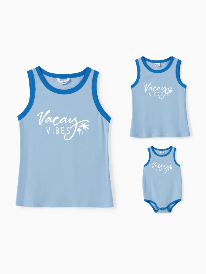 Mommy and Me Matching Vacation Vibe Light Blue Sleeveless Ribbed Tank Top