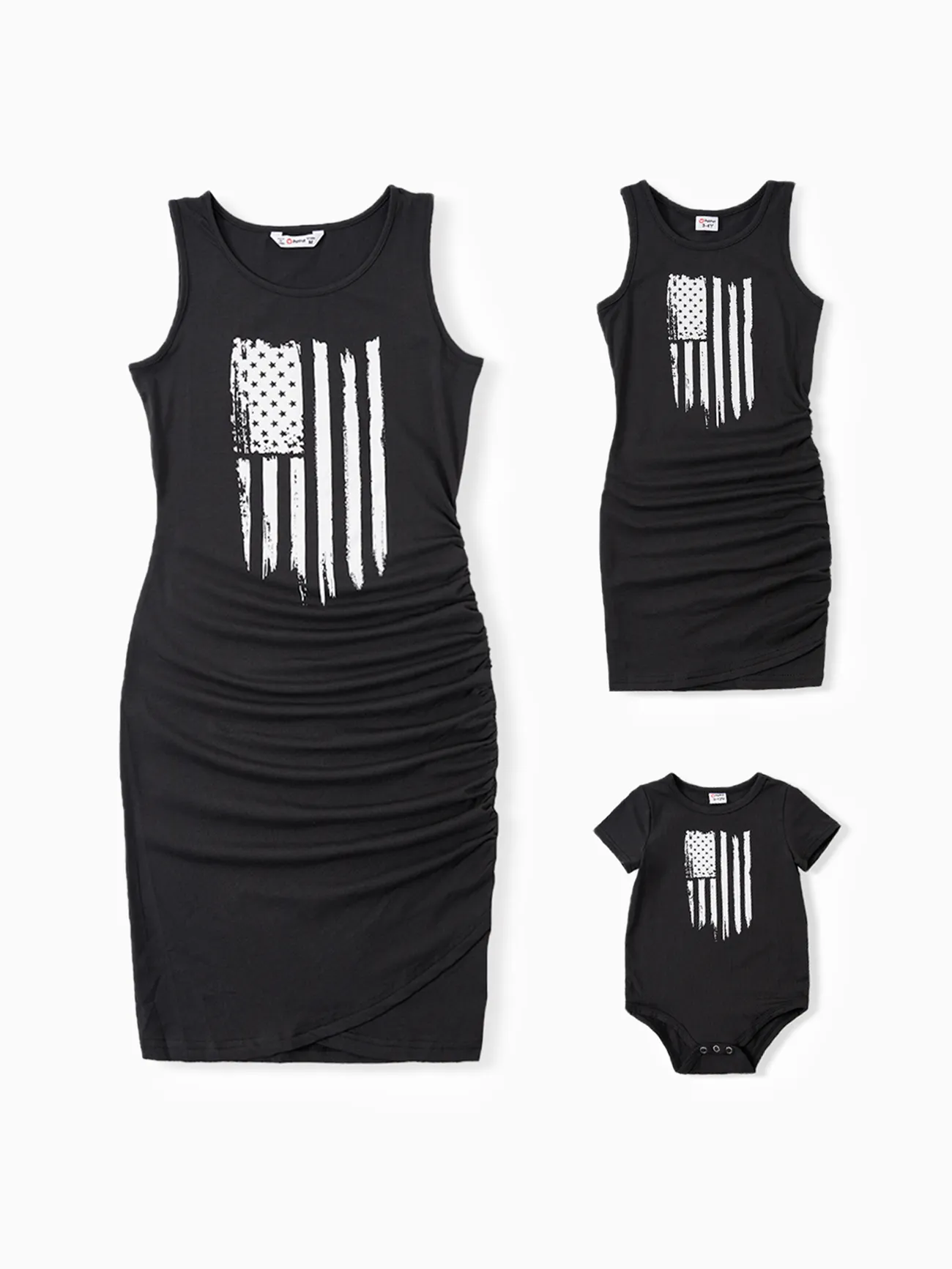 Mommy and Me American Flag Sleeveless Ruched Dress  Dark Grey big image 1