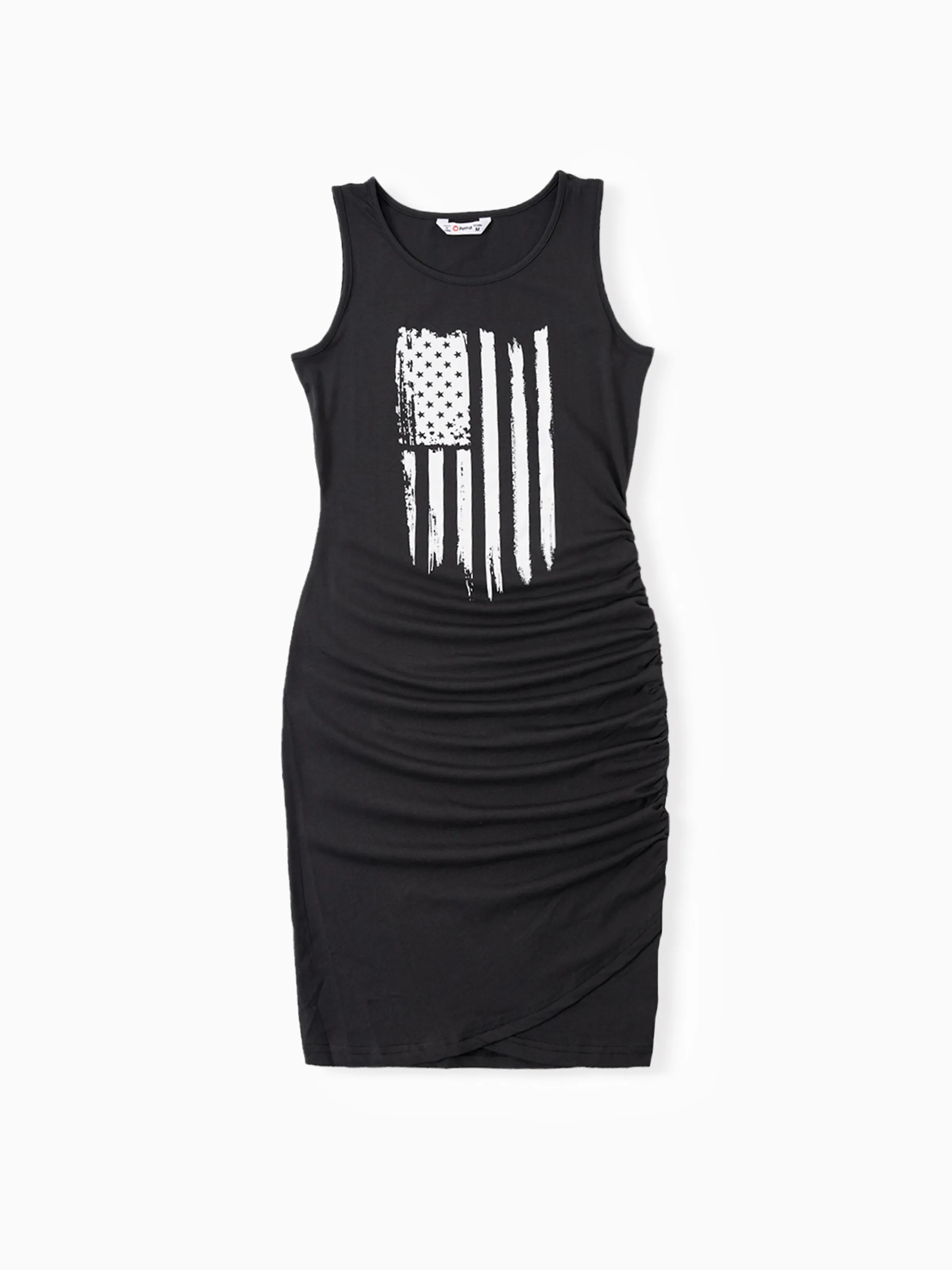 

Mommy and Me American Flag Sleeveless Ruched Dress