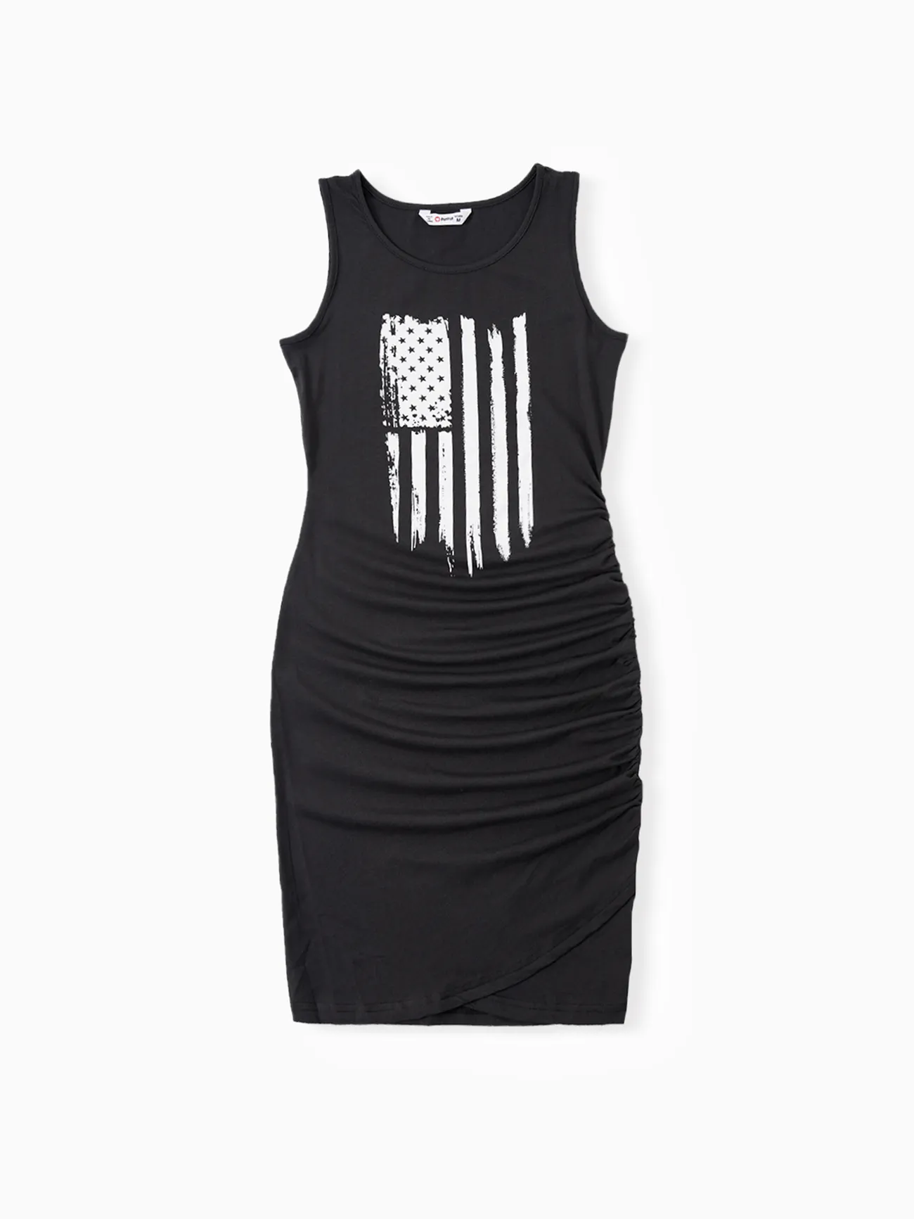 Mommy and Me American Flag Sleeveless Ruched Dress  Dark Grey big image 1