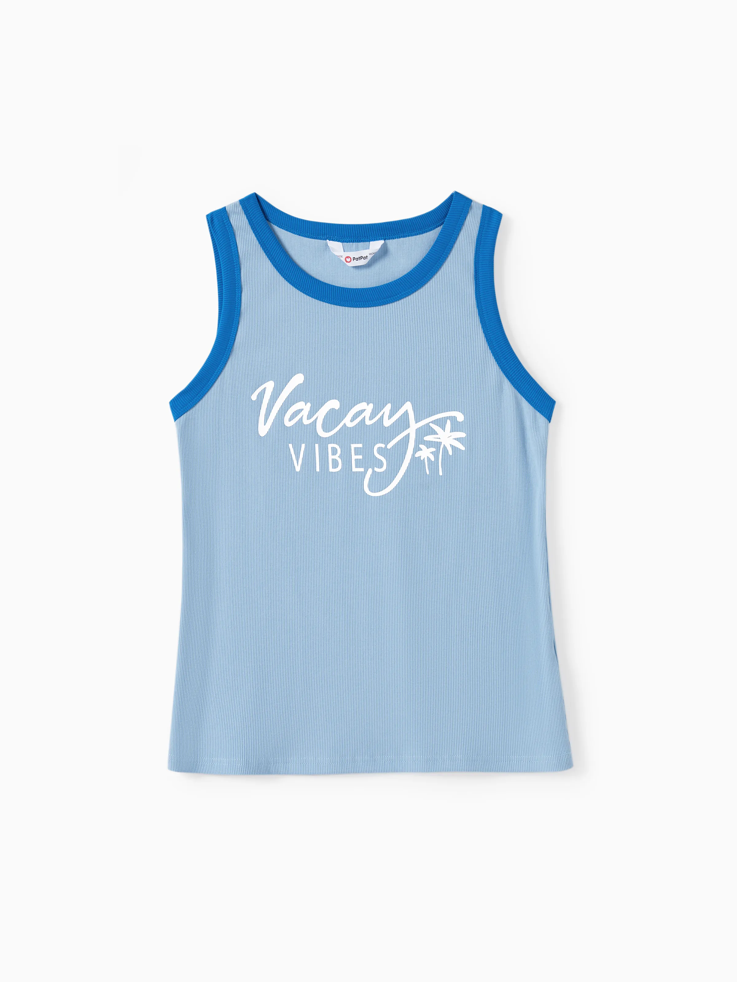 

Mommy and Me Matching Vacation Vibe Light Blue Sleeveless Ribbed Tank Top