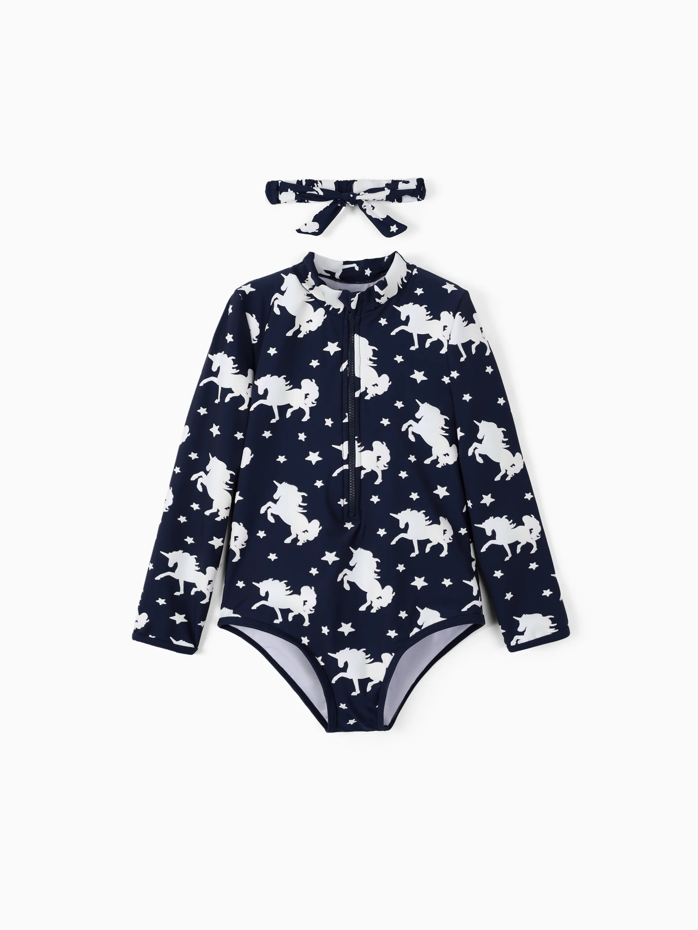 Tout-petit fille 2pcs Maillot de bain imprimé licorne hydroréactive avec bandeau