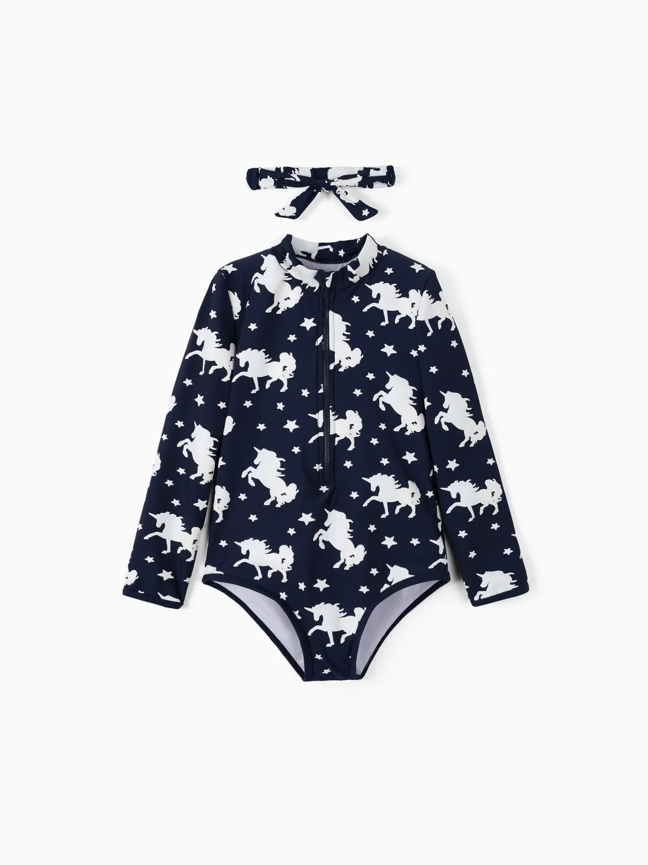Toddler Girl 2pcs Water-reactive Unicorn Print Swimsuit with Headband Tibetanblue big image 1