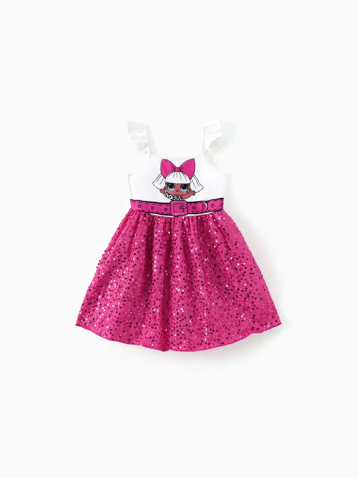 Vestido de poliéster de vanguardia para niña con patrón de personajes - Conjunto de 1 pieza para niñ