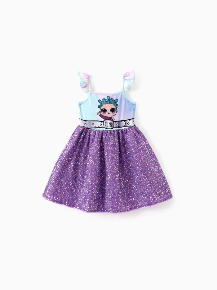 L.O.L. SURPRISE! Toddler/Kid 1pc Character Print Flutter-sleeve Sequins Dress