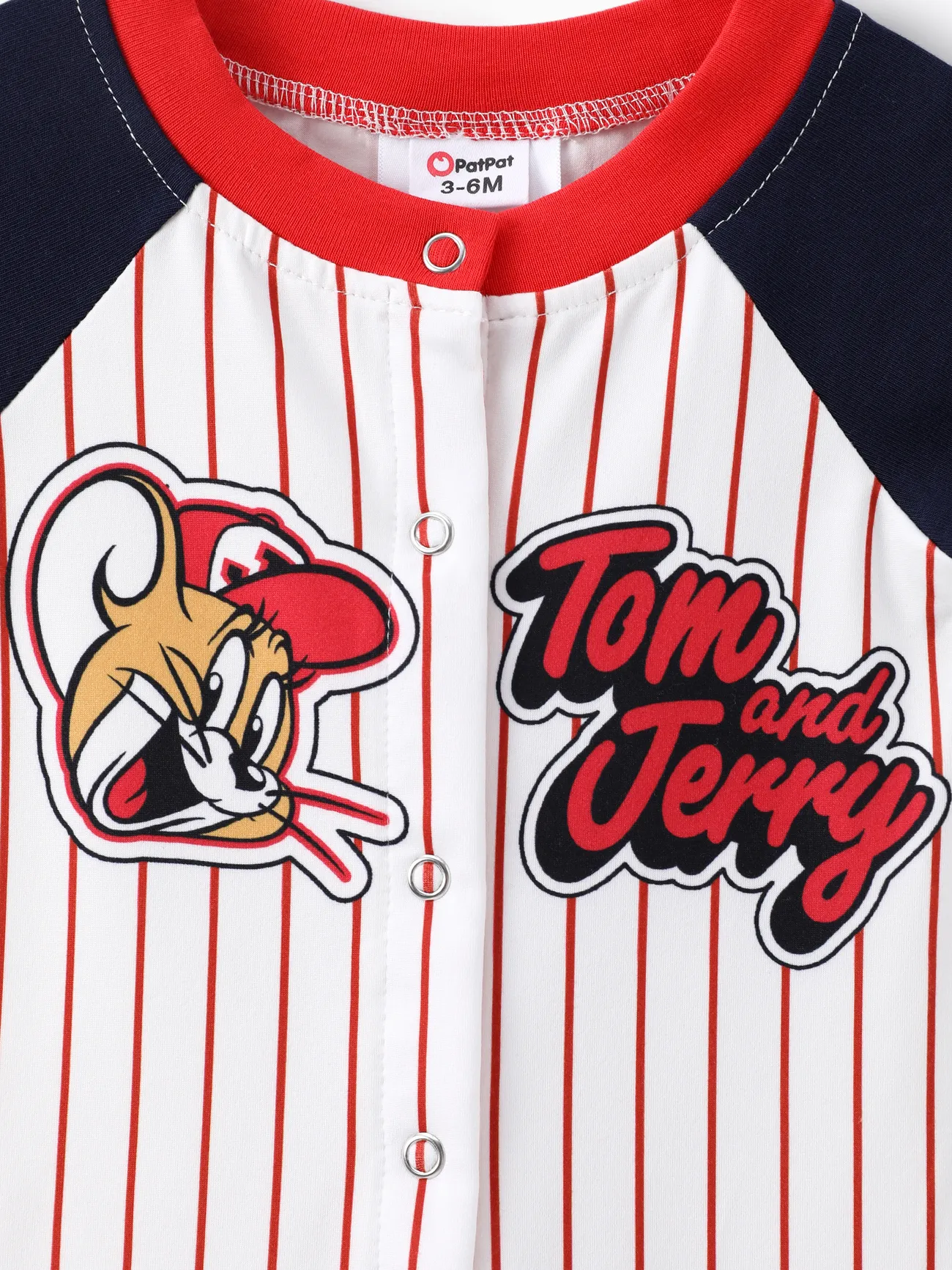 Tom and Jerry Baby Boys 1pc Striped Character Letter Print Onesie Red big image 1