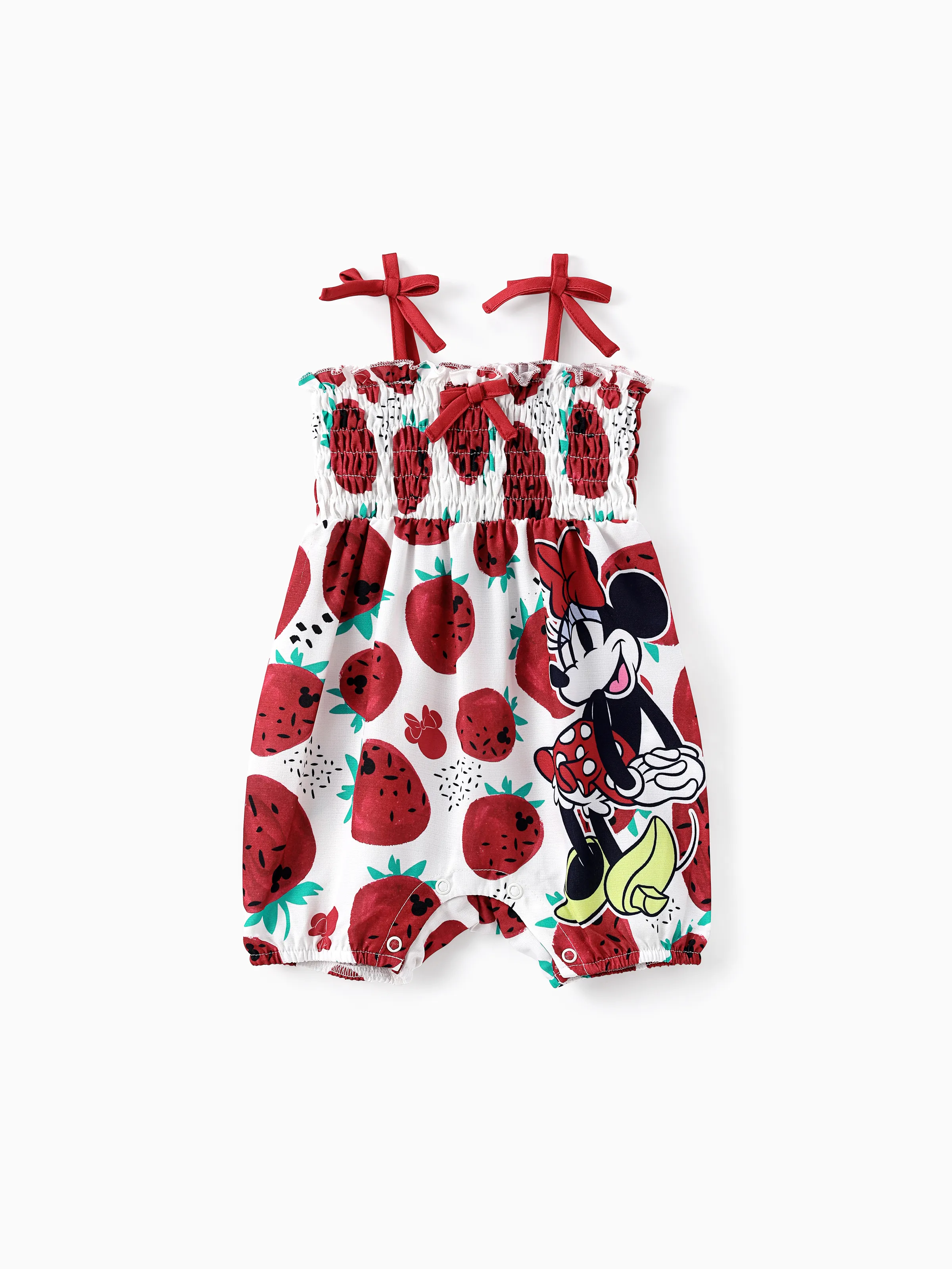 Disney Mickey and Friends Baby Girls 1pc Minnie Strawberry Print Sleeveless Spaghetti Strap Jumpsuit