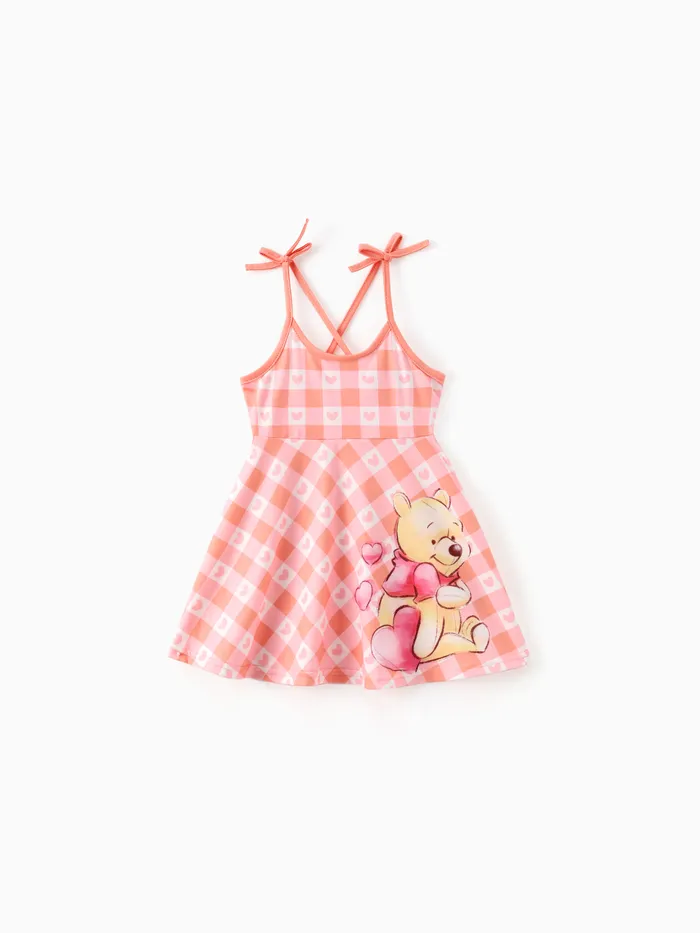 Disney Winnie the Pooh Toddler Girls 1pc Naia™ Rosa e Branco xadrez com Padrão de Coração Spaghetti Strap Dress