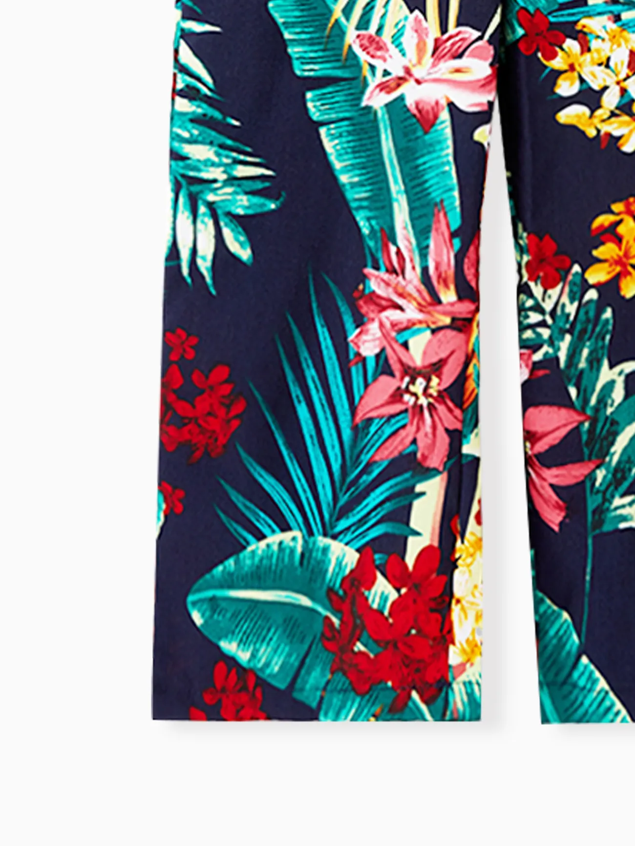 Mommy and Me Matching Tropical Floral Pattern Shirred Waist Long Pants Jumpsuits with Pockets royalblue big image 1