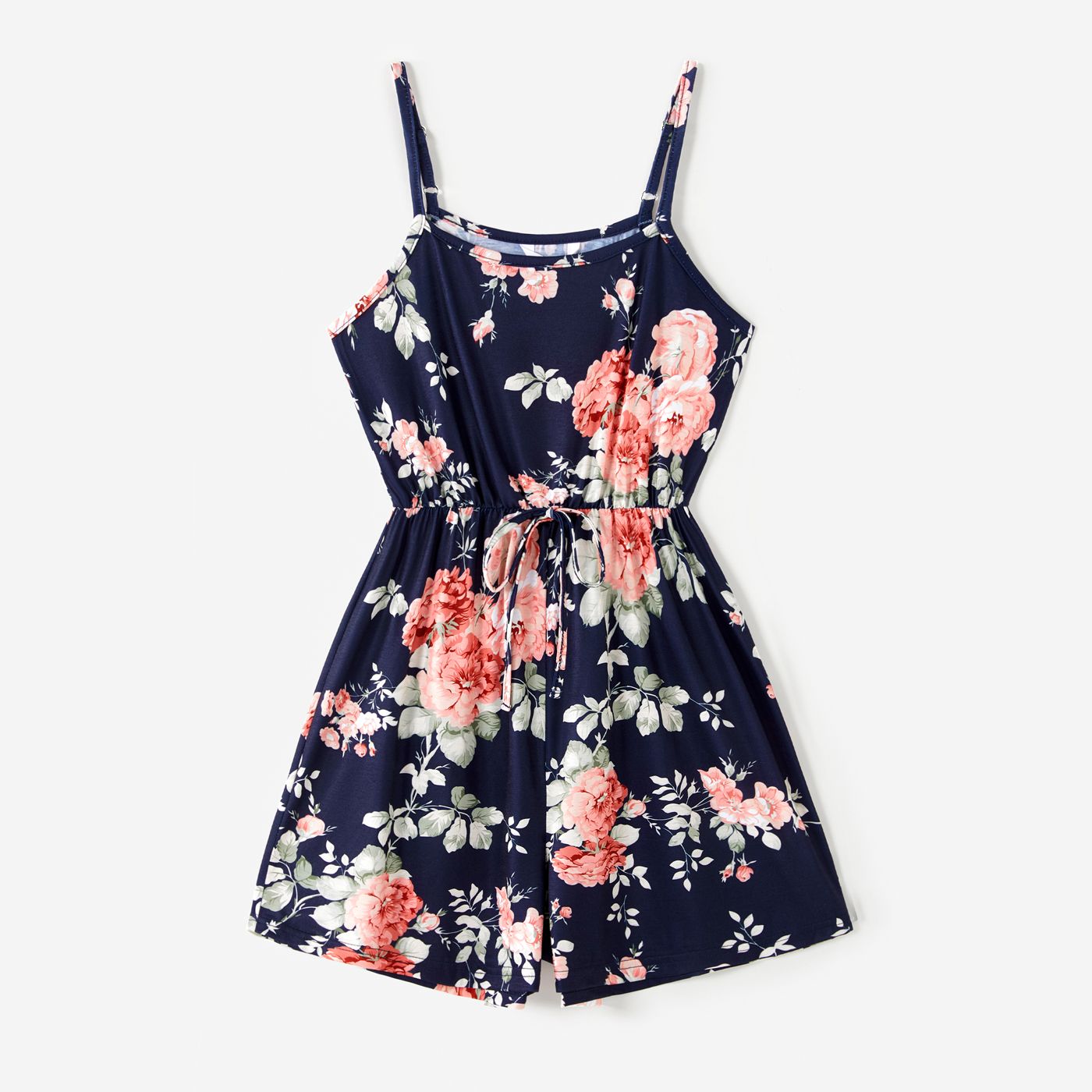 

All Over Floral Print Blue Spaghetti Strap Romper Shorts for Mom and Me