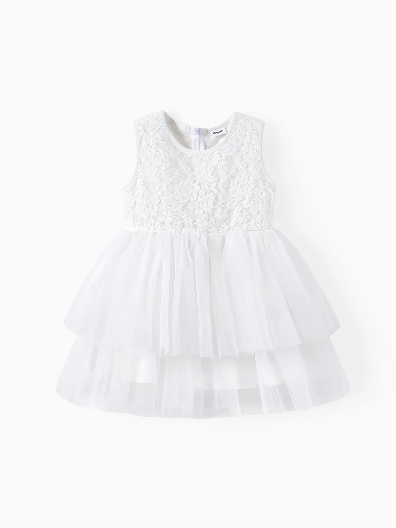 Toddler Girl Double-layered Mesh Floral Lace Tulle Dress White big image 1