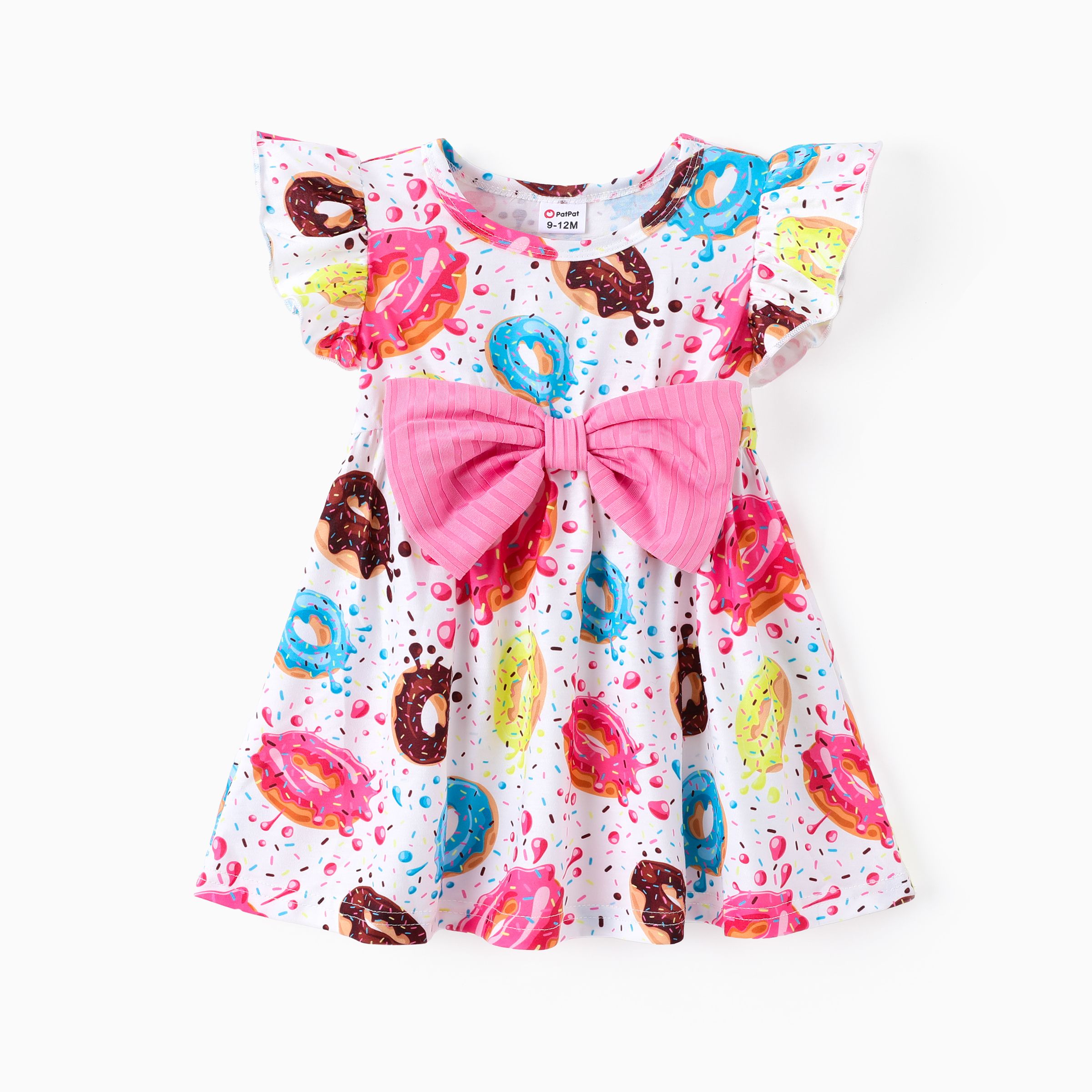 

Baby Girl Rainbow&Star Print Ruffled Flutter-Sleeve Dress
