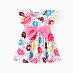 Baby Girl Rainbow&Star Print Ruffled Flutter-Sleeve Dress PinkyWhite