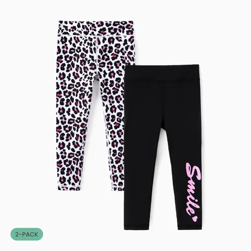 Paquete de 2 leggings con estampado de leopardo y para niños pequeños / niñas