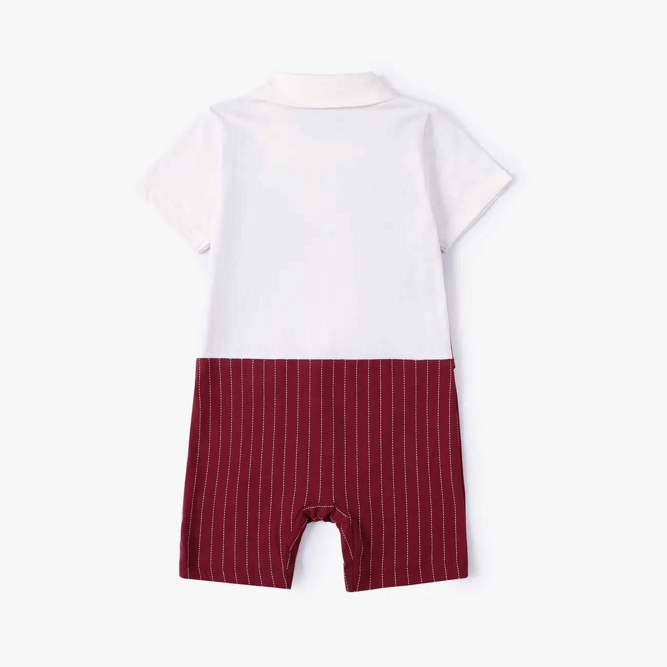 2pcs Baby Boy Cotton Classic Stripe Short Sleeve Lapel Jumpsuit Red big image 1